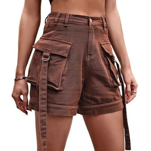 Women'S Jean High Mid Waisted Twill Shorts Stretch Junior Booty Denim Shorts with Pockets Club Night Brown M