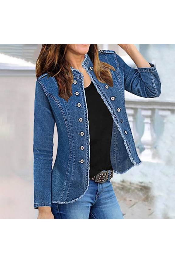 Women'S Jean Jacket Cropped Long Sleeve Button Denim Jacket Distressed Ripped Jean Coat Stretch Denim Jacket Women's Winter Coats plus Size 2x Rain Jacket Women Warm Lightweight Jacket Women plus