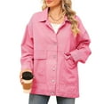 thumbnail image 1 of Women'S Jean Jacket Oversized Boyfriend Button Up Long Sleeve Split Denim Jackets Pink L, 1 of 9