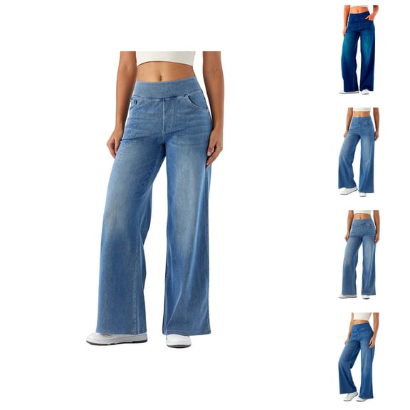 Women'S Jeans 2026 Trendy Loose Fit Straight Leg Stretchy High Waisted Wide Leg Denim Pants with Pockets