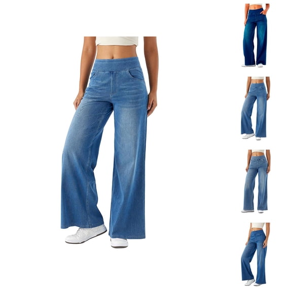 Women'S Jeans 2026 Trendy Loose Fit Straight Leg Stretchy High Waisted Wide Leg Denim Pants with Pockets