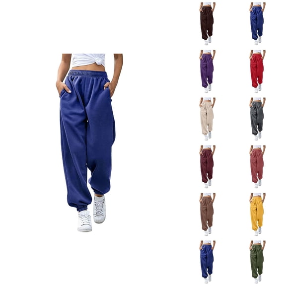 Women'S Joggers 2026 Trendy Elastic High Waist Breathable Relaxed Fit Sweat Pants with Pockets Trousers