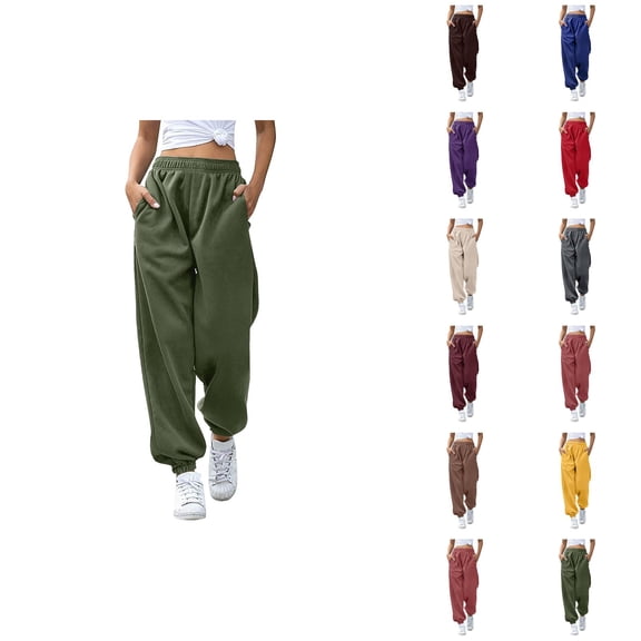 Women'S Joggers 2026 Trendy Elastic High Waist Breathable Relaxed Fit Sweat Pants with Pockets Trousers