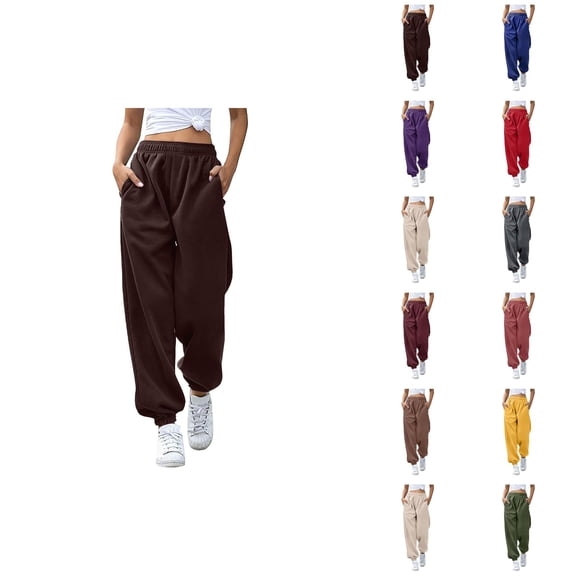 Women'S Joggers 2026 Trendy Elastic High Waist Breathable Relaxed Fit Sweat Pants with Pockets Trousers