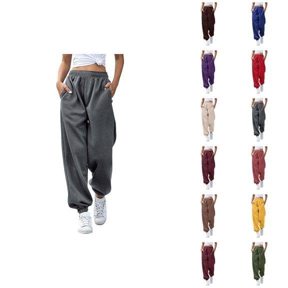 Women'S Joggers 2026 Trendy Elastic High Waist Breathable Relaxed Fit Sweat Pants with Pockets Trousers
