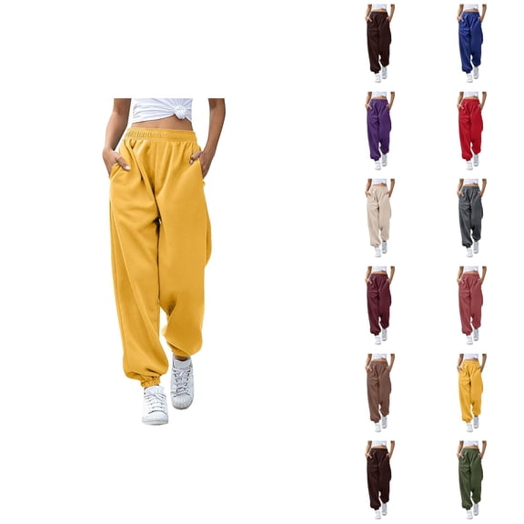 Women'S Joggers 2026 Trendy Elastic High Waist Breathable Relaxed Fit Sweat Pants with Pockets Trousers