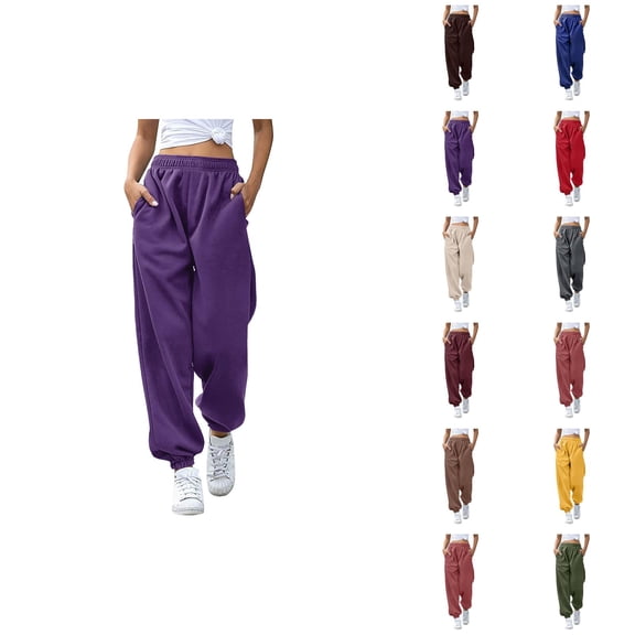 Women'S Joggers 2026 Trendy Elastic High Waist Breathable Relaxed Fit Sweat Pants with Pockets Trousers