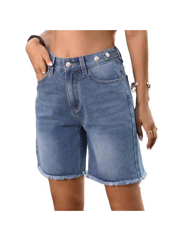 Women'S Jorts Baggy High Waisted Jean Shorts Ripped Denim Bermuda Shorts Y2K Shorts M