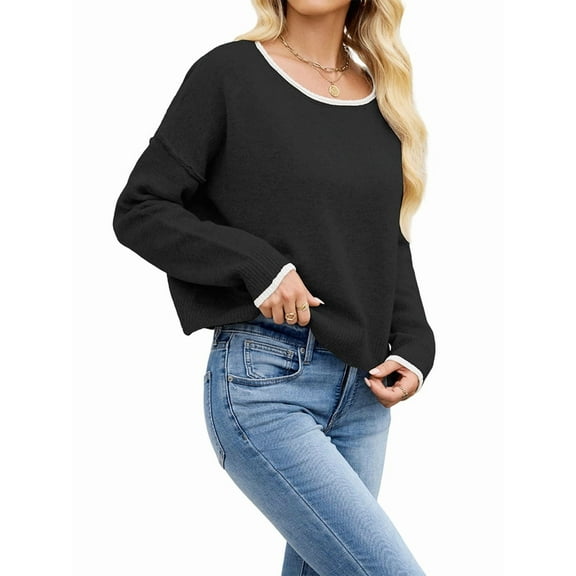 Women'S Jumper Sweaters Solid Casual Knitted Bottoming Pullover Loose All-Match Basic Top Black S