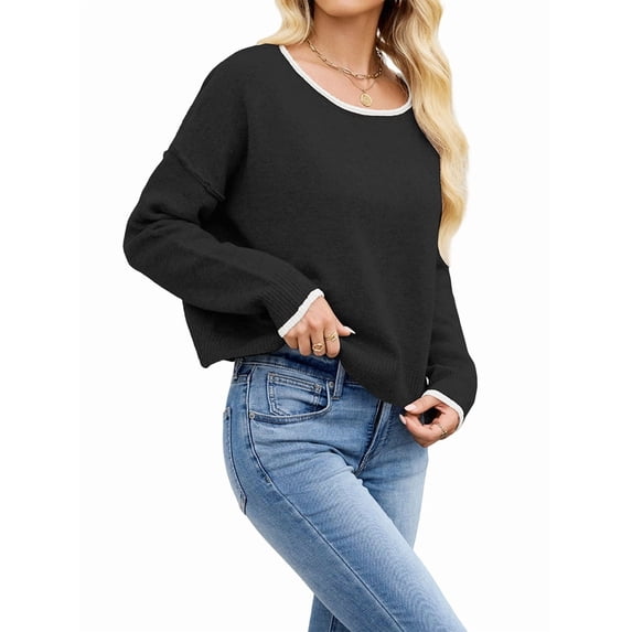 Women'S Jumper Sweaters Solid Casual Knitted Bottoming Pullover Loose All-Match Basic Top Black XL