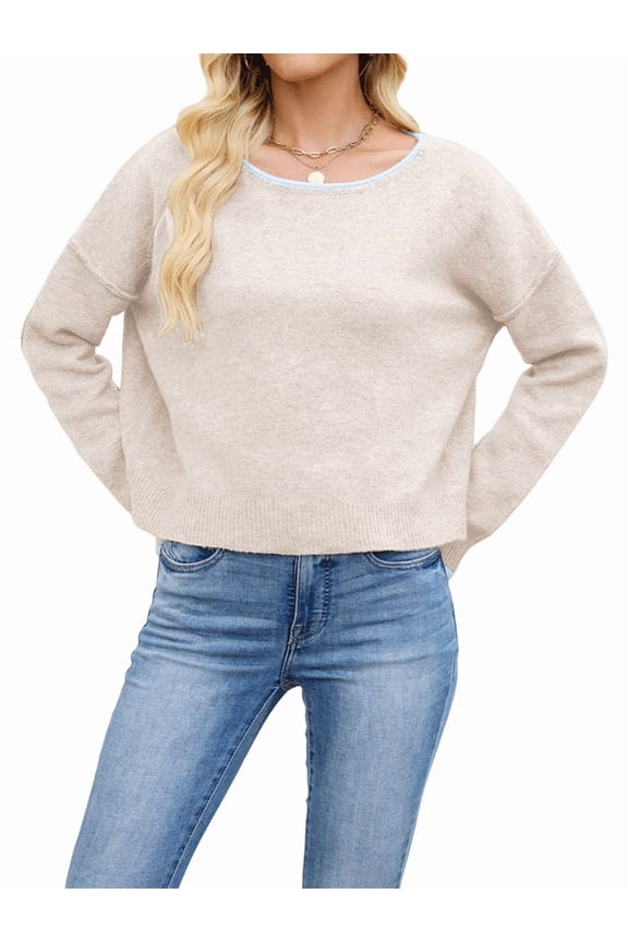 Women'S Jumper Sweaters Solid Casual Knitted Bottoming Pullover Loose All-Match Basic Top XL