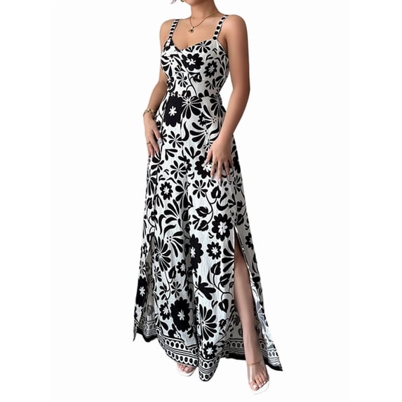 Women'S Jumpsuit Casual One-Piece Boho Summer Outfits Strap Wide Leg Long Pants Rompers Black XL