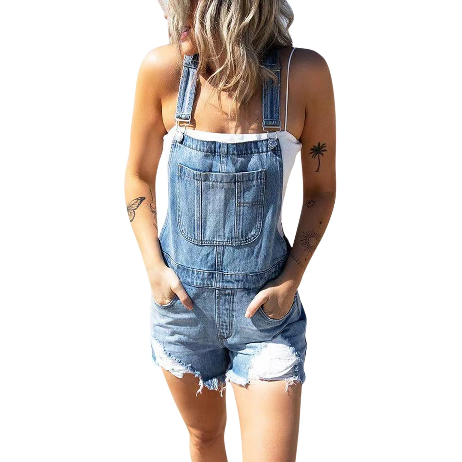 Women S Jumpsuit Shortalls Basic Stretch Denim Jean Shorts Overalls Rompers