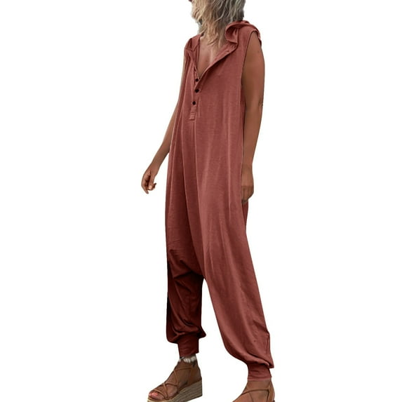 Women'S Jumpsuits Loose Sleeveless Hooded Bib Jumpsuit With Pocket Bodysuits