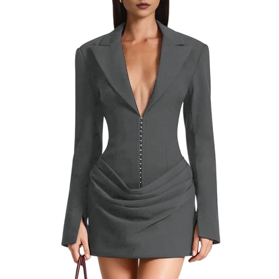 Women'S Knit Bodycon Dress Long Sleeve V Neck Bodycon Sheath Dress Elegant Party Mini Dress Gray M