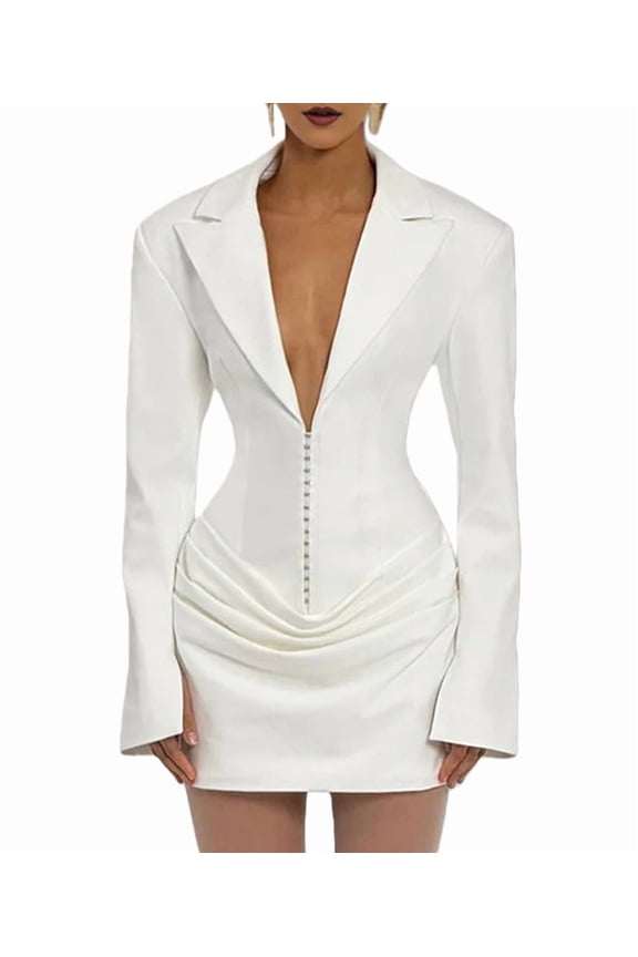 Women'S Knit Bodycon Dress Long Sleeve V Neck Bodycon Sheath Dress Elegant Party Mini Dress White M
