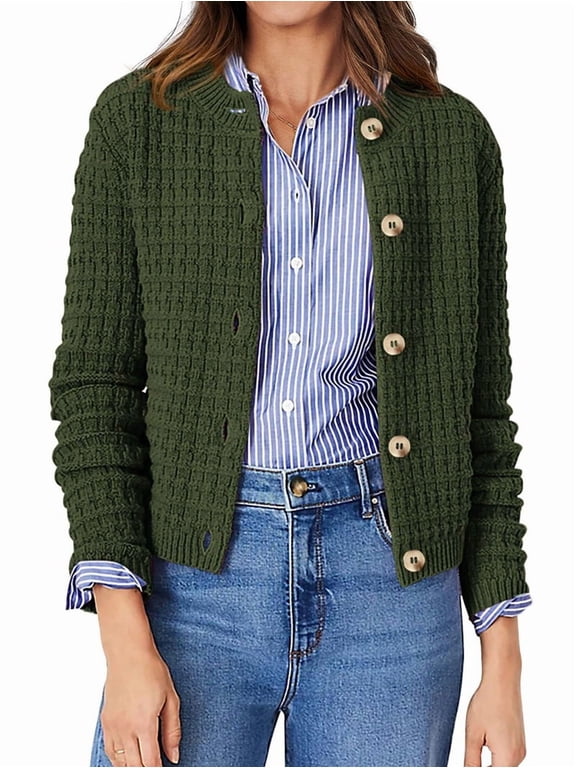 Women'S Knit Cardigan Sweaters Casual Long Sleeve Open Front Button Down Trendy Jackets Outerwear Army Green M