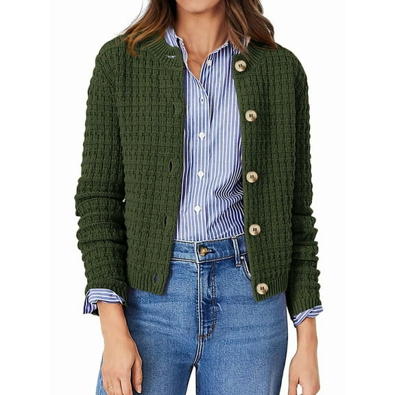Women'S Knit Cardigan Sweaters Casual Long Sleeve Open Front Button Down Trendy Jackets Outerwear Army Green S