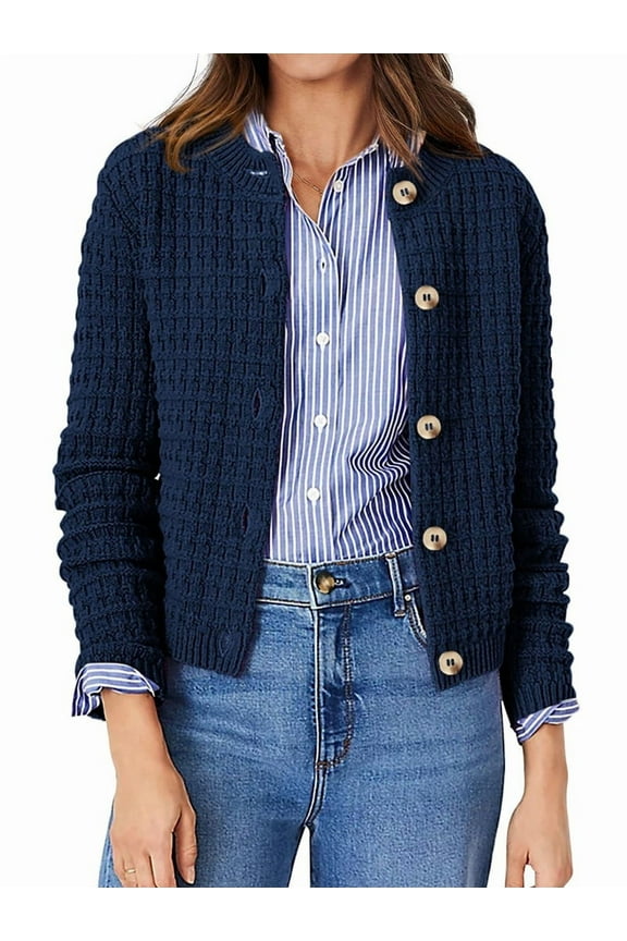 Women'S Knit Cardigan Sweaters Casual Long Sleeve Open Front Button Down Trendy Jackets Outerwear Navy Blue XL