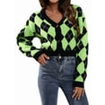 thumbnail image 1 of Women'S Knit Cardigan Sweaters Long Sleeve Argyle Open Front Button Down V Neck Cropped Coats Casual Trendy Tops, 1 of 8