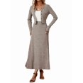 thumbnail image 1 of Women'S Knit Cardigan and Stretchy Waist Skirt Two Piece Set, Ribbed Knitting Casual Outfit Khaki S, 1 of 8