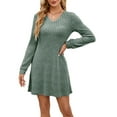 thumbnail image 1 of Women'S Knit Long Sleeve Sweater Dress Casual V Neck Tunic Dresses Fall Trendy Outfits Green XL, 1 of 7