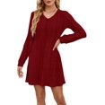 thumbnail image 1 of Women'S Knit Long Sleeve Sweater Dress Casual V Neck Tunic Dresses Fall Trendy Outfits Wine Red M, 1 of 7