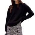 thumbnail image 1 of Women'S Knit Warm Sweaters Crew-Neck Warm Pullovers Long-Sleeve Solid Casual Base Layer Tops Black S, 1 of 6