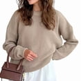 thumbnail image 1 of Women'S Knit Warm Sweaters Crew-Neck Warm Pullovers Long-Sleeve Solid Casual Base Layer Tops Camel Color S, 1 of 6