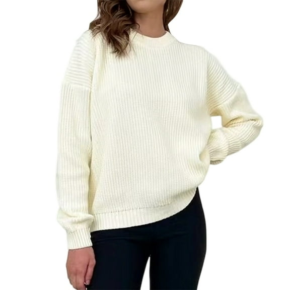 Women'S Knit Warm Sweaters Crew-Neck Warm Pullovers Long-Sleeve Solid Casual Base Layer Tops Color M
