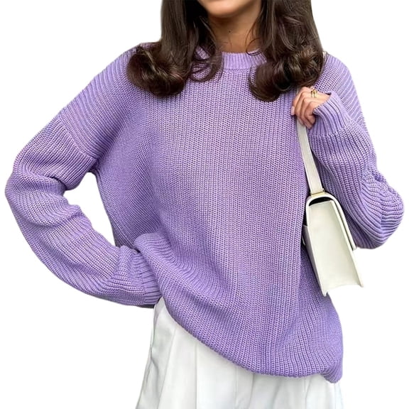 Women'S Knit Warm Sweaters Crew-Neck Warm Pullovers Long-Sleeve Solid Casual Base Layer Tops S
