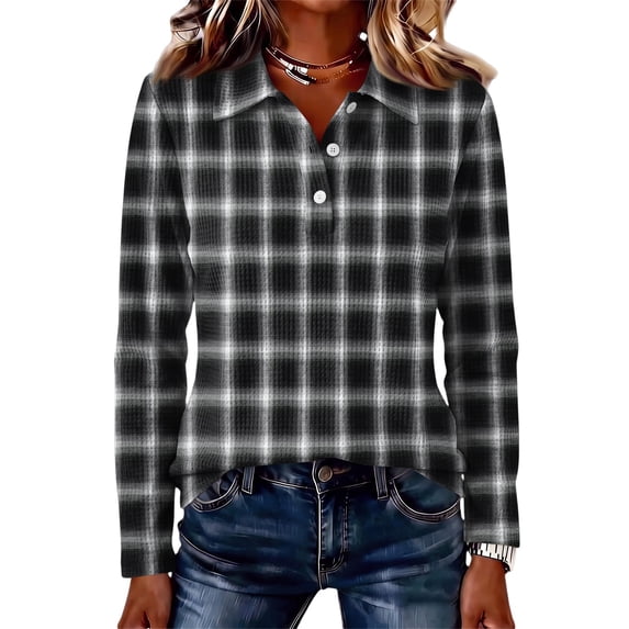 Women'S Knitted Collared Sweaters Long Sleeve V Neck Polo Shirts Winter Pullover Tops