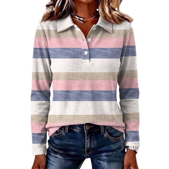 Women'S Knitted Collared Sweaters Long Sleeve V Neck Polo Shirts Winter Pullover Tops