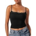 thumbnail image 1 of Women'S Lace Camisole Square Neck Sleeveless Spaghetti Strap Basic Tank Top Black L, 1 of 6