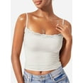 thumbnail image 1 of Women'S Lace Camisole Square Neck Sleeveless Spaghetti Strap Basic Tank Top Cream White S, 1 of 6