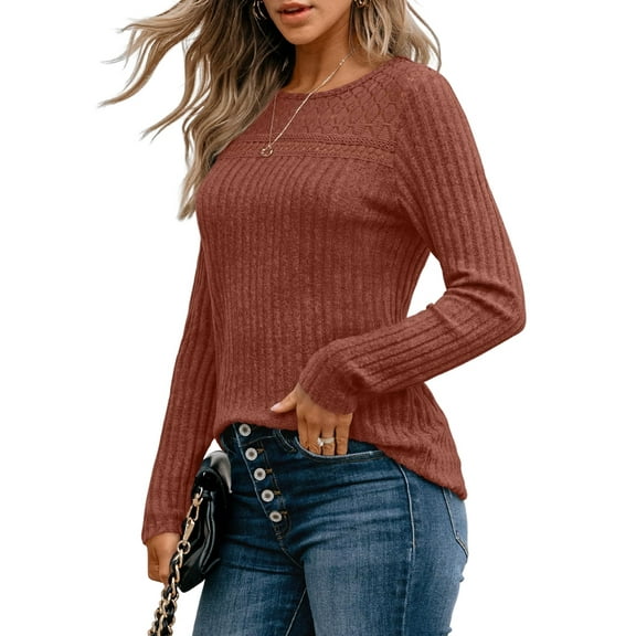 Women'S Lace Long Sleeve Shirt Fall Top Fashion Dreesy Casual Tunic Sweaters Mesh Clothes Caramel Color XL