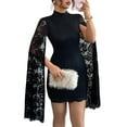 thumbnail image 1 of Women'S Lace Mini Dress Elegant Floral Mesh Long Sleeve Square Neck Dresses Party Cocktail Formal Evening Gown Black S, 1 of 9