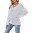 thumbnail image 1 of Women'S Lace Sequin Appliques Sweater Fall Winter V Neck Long Sleeve Sweaters Trendy Cozy Casual Sweaters White M, 1 of 9