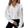thumbnail image 1 of Women'S Lace Splicing Button Down Shirt Blouses Solid Color Lapel Hollow Out Tops Blouses White XL, 1 of 7