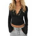 thumbnail image 1 of Women'S Lace V Neck Long Sleeve Going Out Tops Black S, 1 of 5