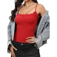 thumbnail image 1 of Women'S Lace Y2K Square Neck Strap Tank Top Sleeveless Going Out Party Club Basic Shirt Red M, 1 of 8