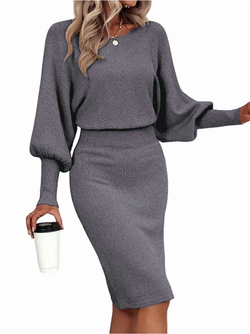 Womens Lantern Sleeve Bodycon Dress Gray / L Womens Lantern Sleeve Bodycon Dress Gray / L