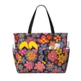 thumbnail image 1 of Women'S Large Capacity Beach Bag Travel Bag 17.7×15in Waterproof And Durable Portable Can Be Used For Daily Play Travel Shopping Gym Retro Groovy Flowers Pattern (7), 1 of 7