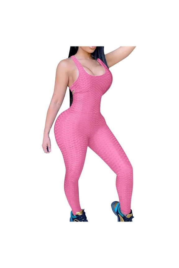 Women'S Large Size Backless Yoga Exercise Fitness Pants Skinny Jumpsuitworkout Leggings For Women, (Medium, Pink)