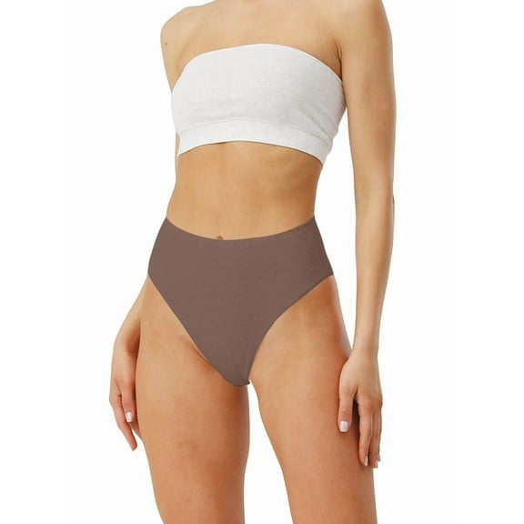 Women'S Large Size Cotton Half-Cover Hip High Waist Solid Color High Slit Briefs Camel XL