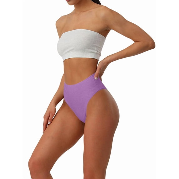 Women'S Large Size Cotton Half-Cover Hip High Waist Solid Color High Slit Briefs Purple XL