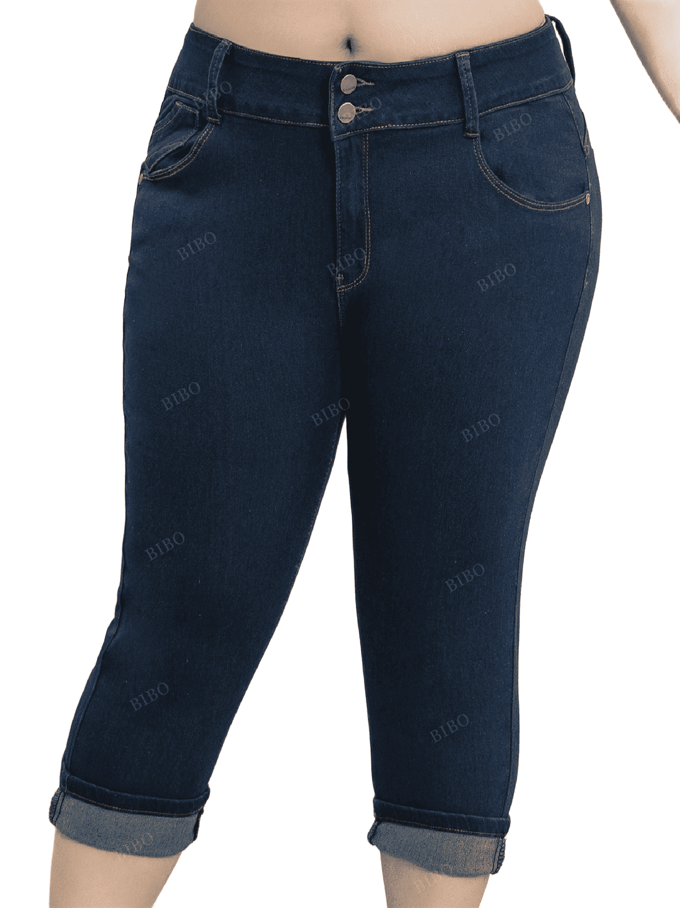 Versatile Jean Color Women'S Large Size Navy Color Versatile Casual Style Short Jeans ...