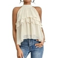 thumbnail image 1 of Women'S Layered Ruffle Hem Sleeveless Halter Chiffon Blouse Flowy Tank Tops Apricot L, 1 of 9