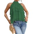 thumbnail image 1 of Women'S Layered Ruffle Hem Sleeveless Halter Chiffon Blouse Flowy Tank Tops Green XXL, 1 of 9