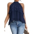 thumbnail image 1 of Women'S Layered Ruffle Hem Sleeveless Halter Chiffon Blouse Flowy Tank Tops Navy Blue XXL, 1 of 9